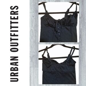 Urban Outfitters Black Ribbed Ruched Button-Front Cropped Tank Top